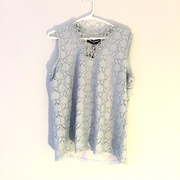 Karl Lagerfeld Paris Pale Light Blue Lace Top Size Medium NWT - Picture 1 of 8